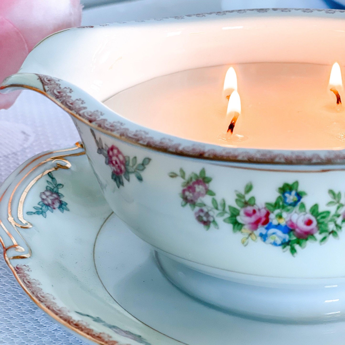 Scented Soy Candle in Vintage China Gray Boat - RetroWix 