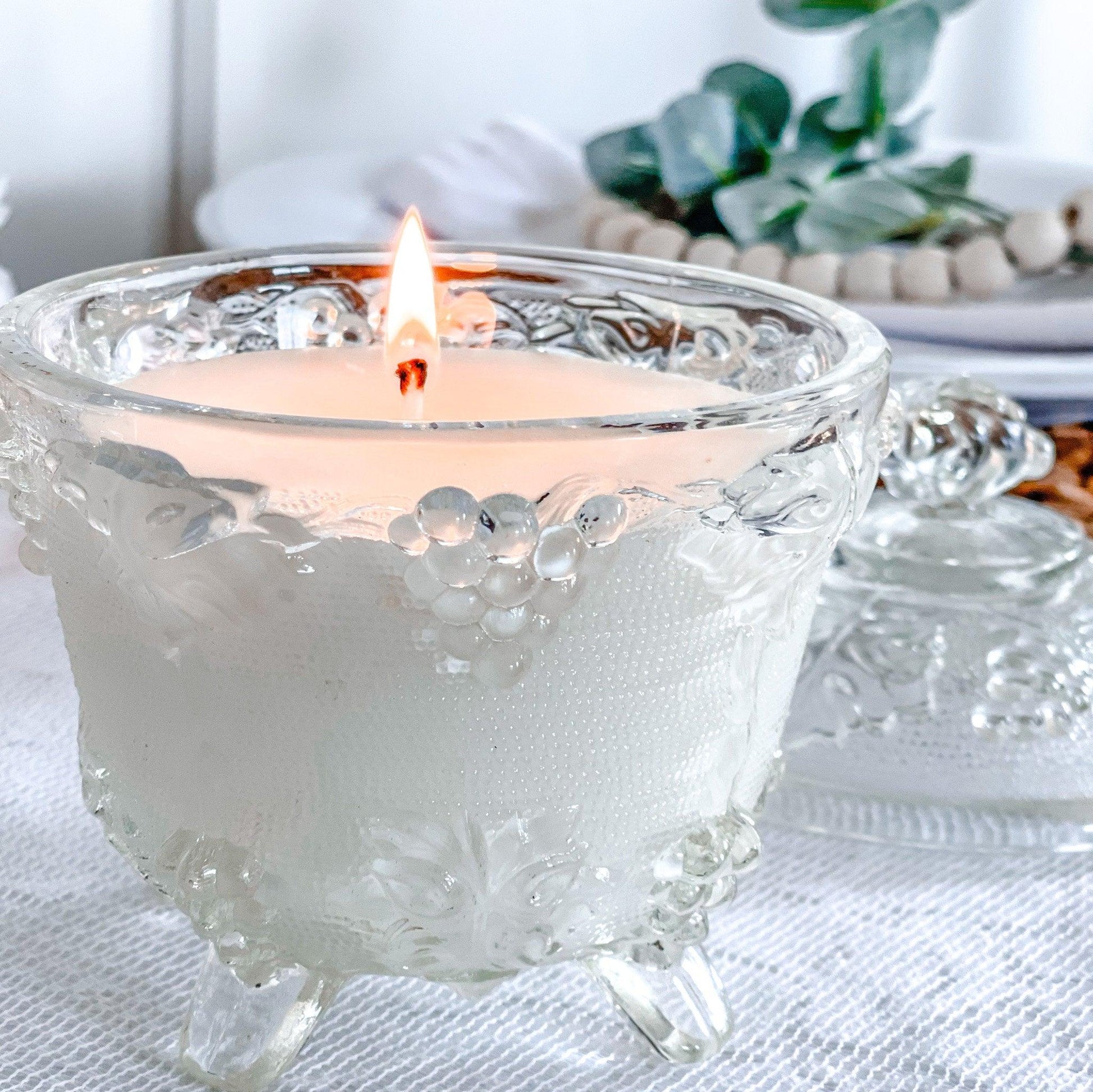 Soy Candle in Vintage Glass Candy Dish with Lid - RetroWix 