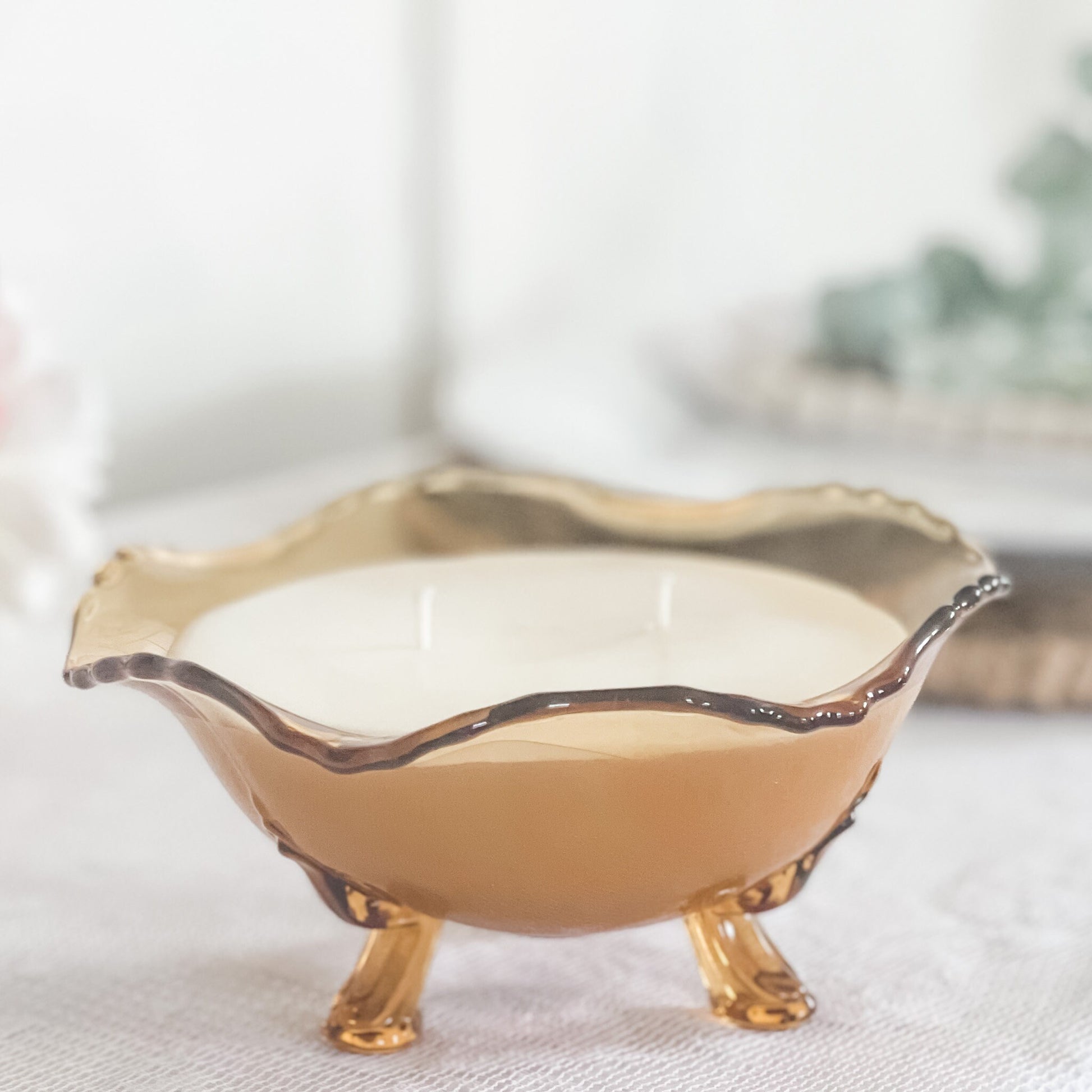 Soy Candle in Vintage Amber Footed Bowl