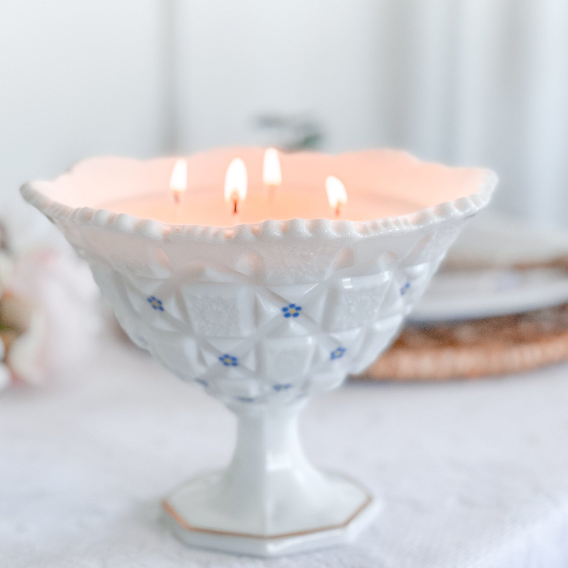 Soy Candle in Vintage Milk Glass Footed Bowl