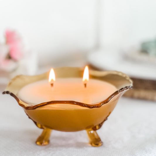 Soy Candle in Vintage Amber Footed Bowl