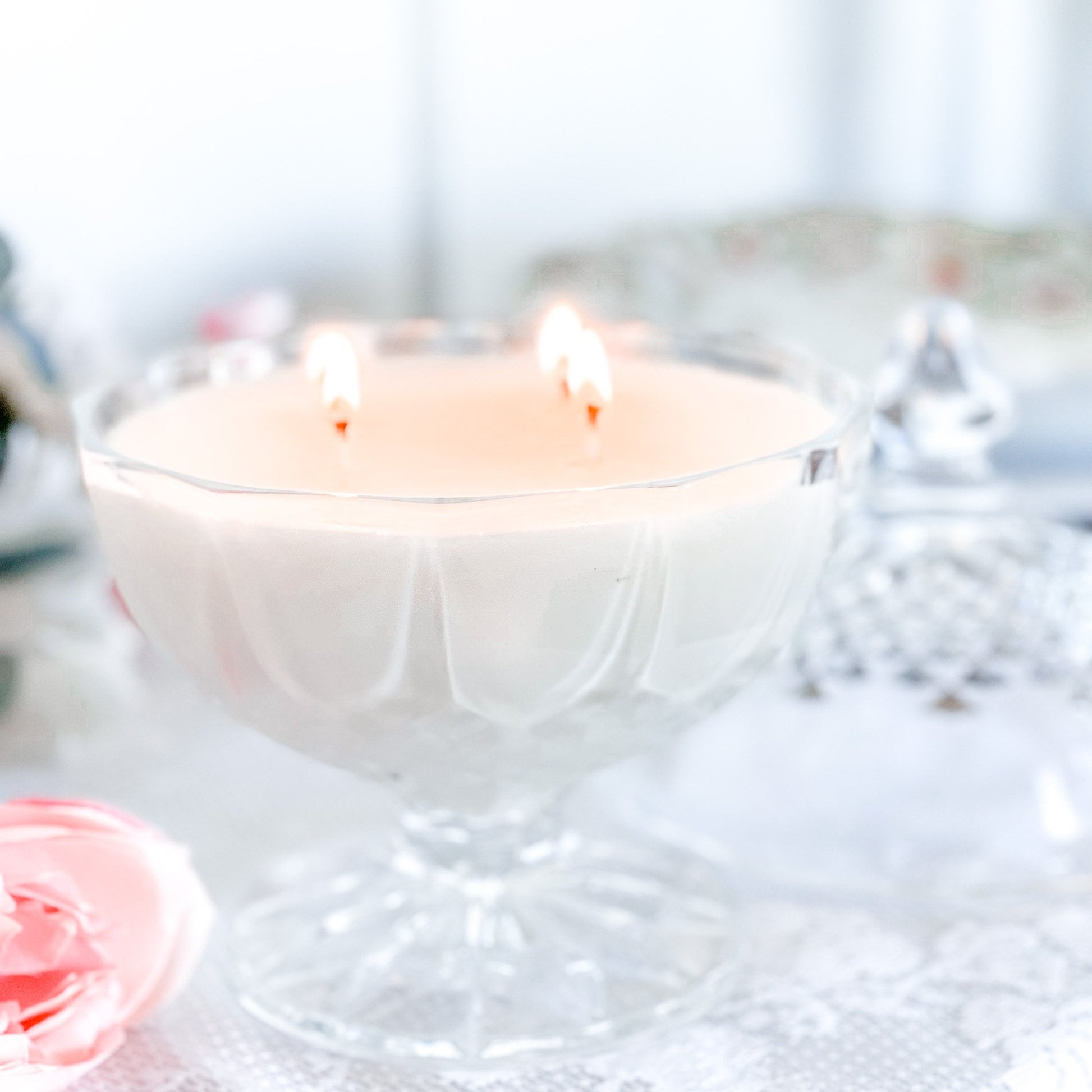 Soy Candle in Vintage Crystal Bombon Candy Bowl