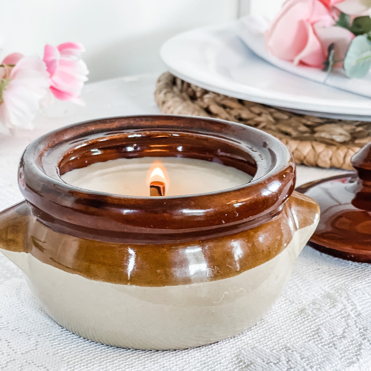 Scented Candles, Vintage Pottery Bowls, Coworker Gift, Farmhouse Decor