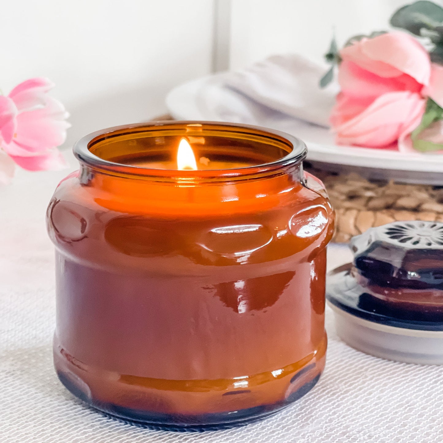 Soy Candle in Vintage Amber Jar