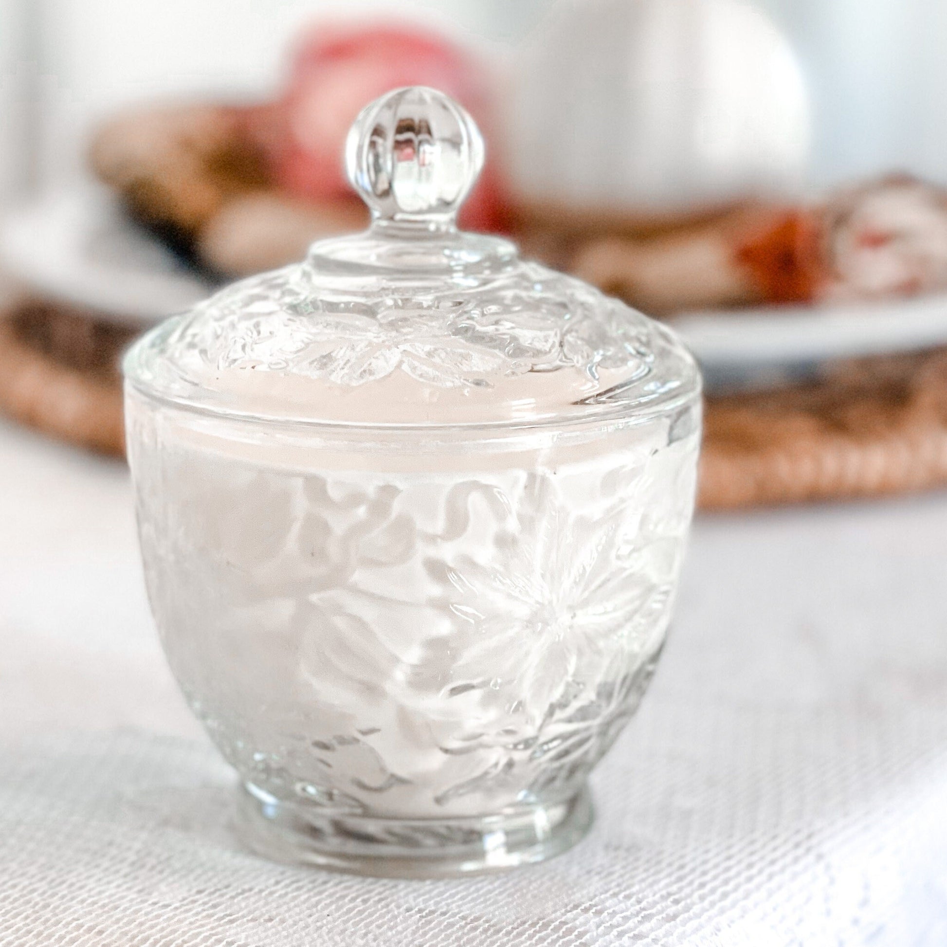Moonflower Hand-Poured Soy Candle, Vintage Glass Candy Jar