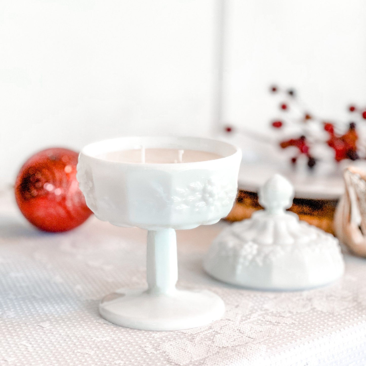 Soy Candle in Milk Glass Compote