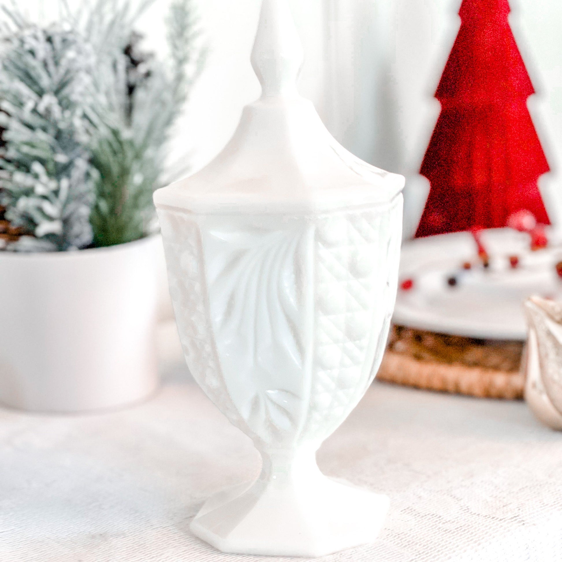 Soy Candle in Vintage Milk Glass Apothecary Jar