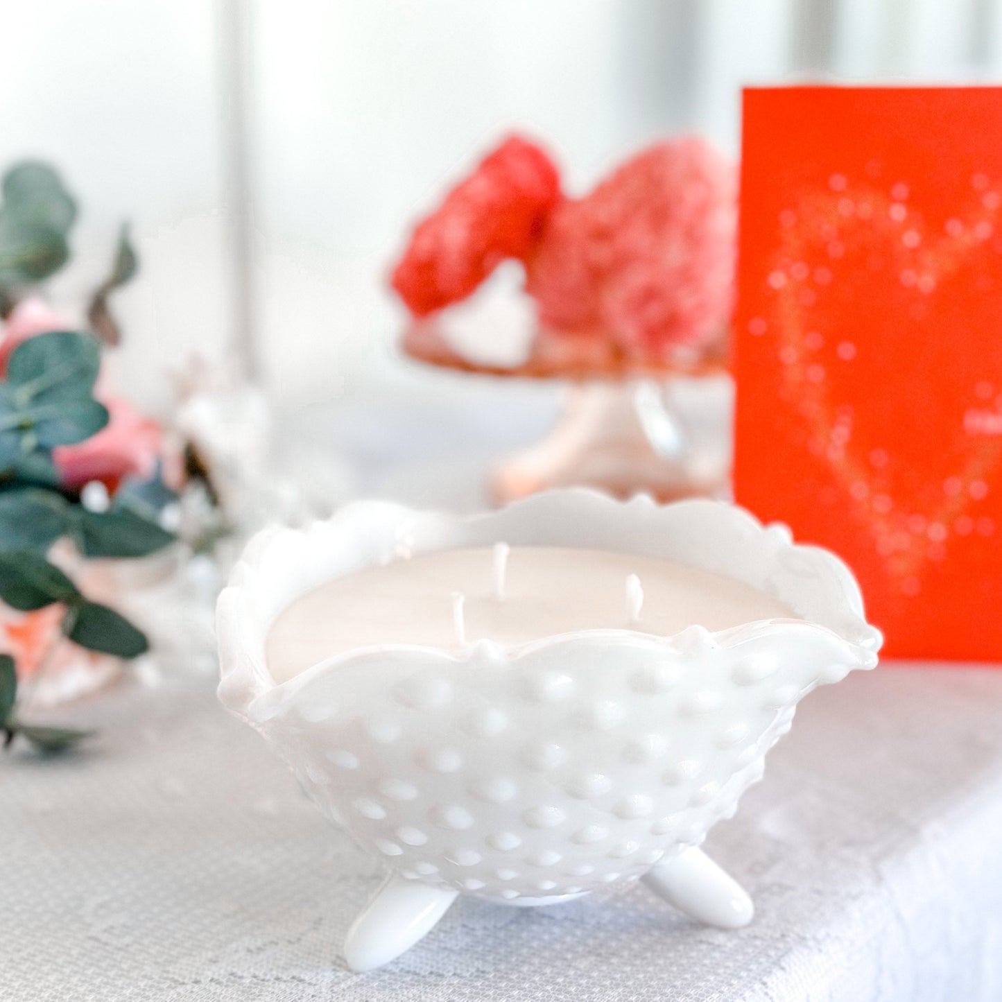 Scented Candle in Vintage Milk Glass Bowl