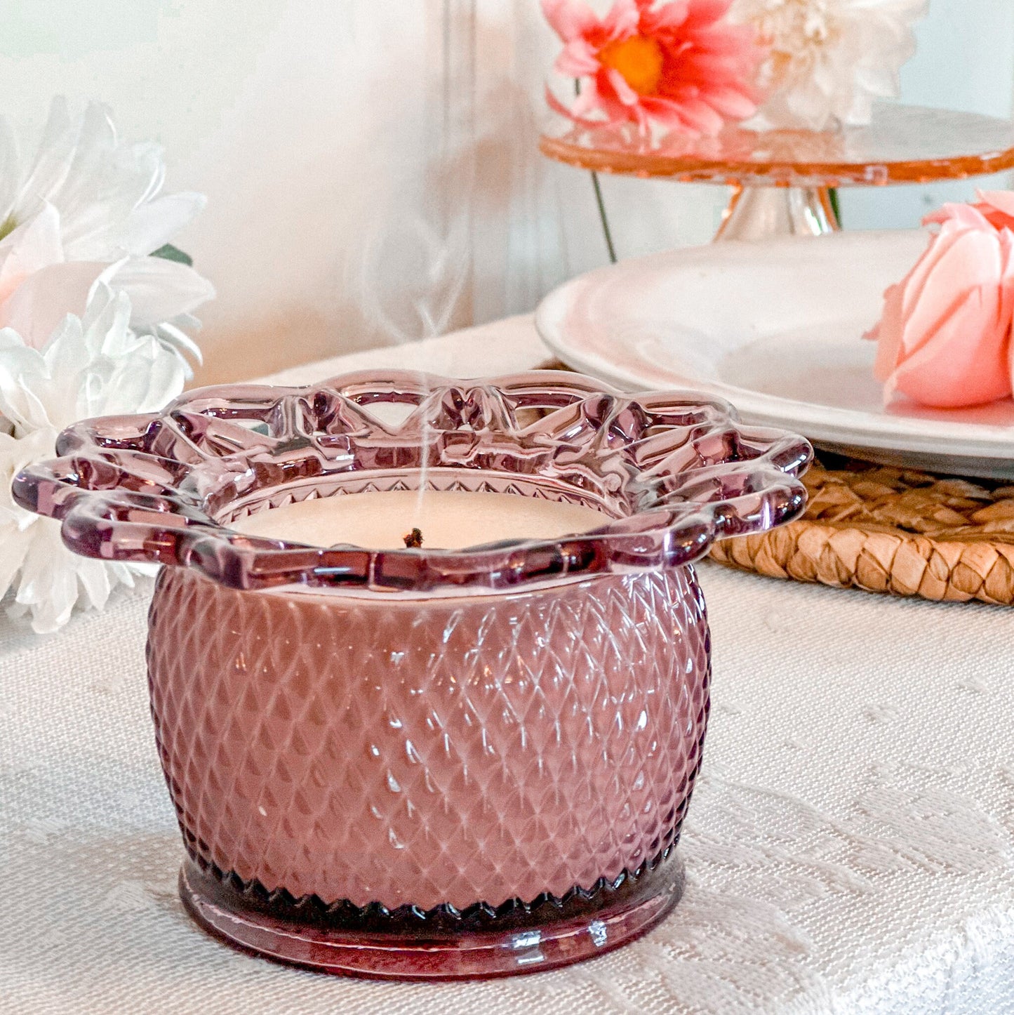 Scented Candle in Vintage Amethyst Vase