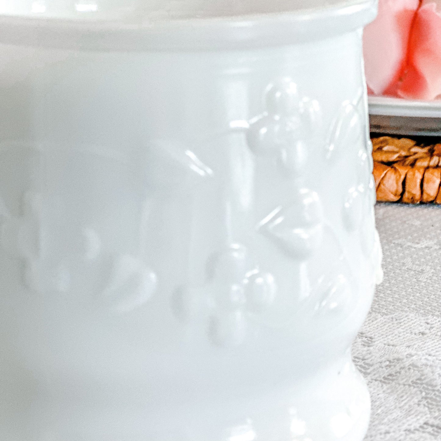 Scented Candle in Vintage Milk Glass Planter
