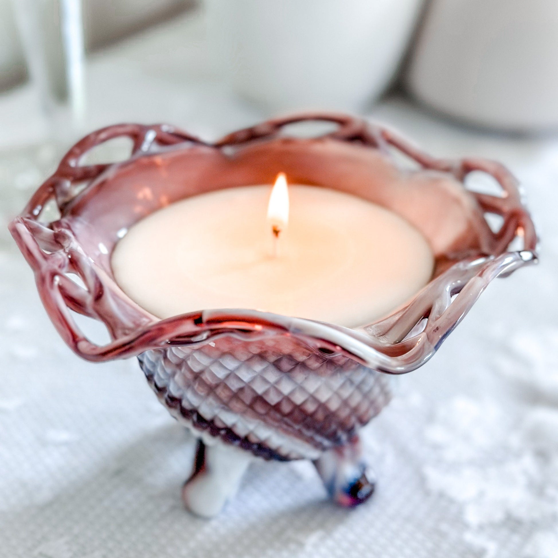 Soy Candle in Slag Glass Bowl