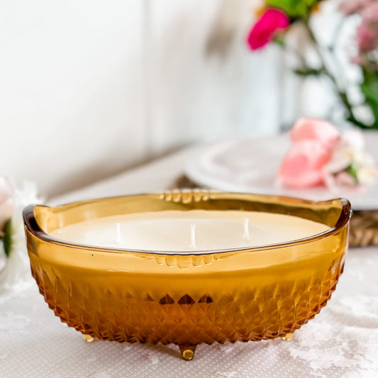Unique Candle in Vintage Amber Bowl