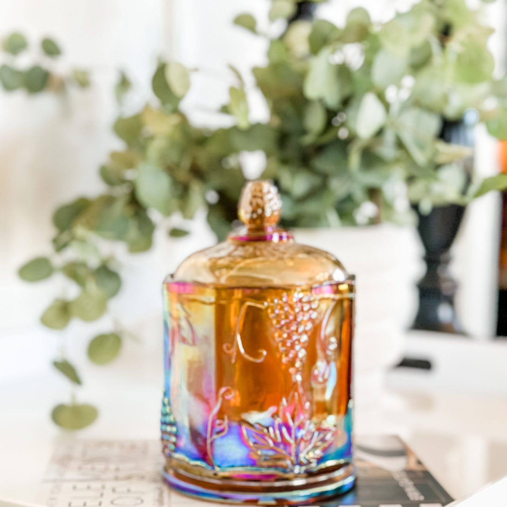 Customizable Vintage Candle  Iridescent Carnival Glass Candy Jar – RetroWix