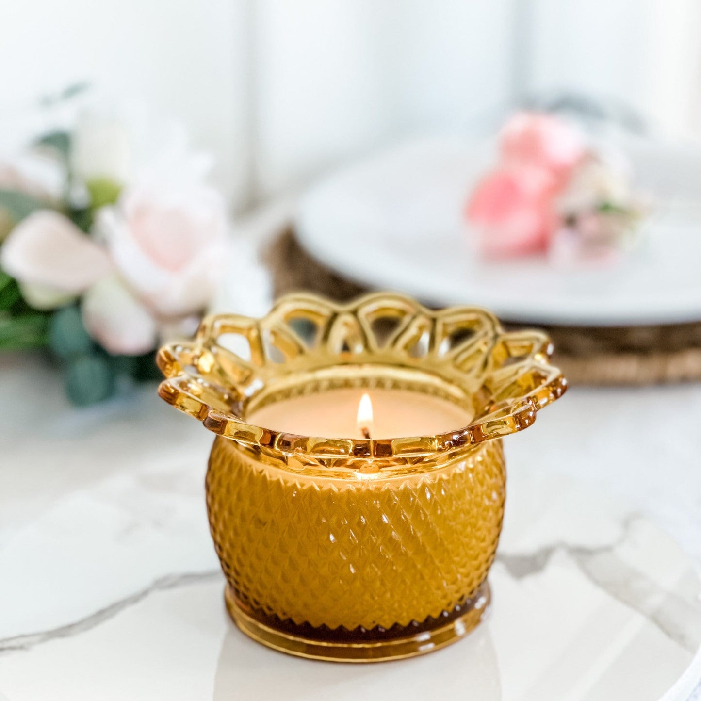 Unique Candle in Vintage Amber Vase
