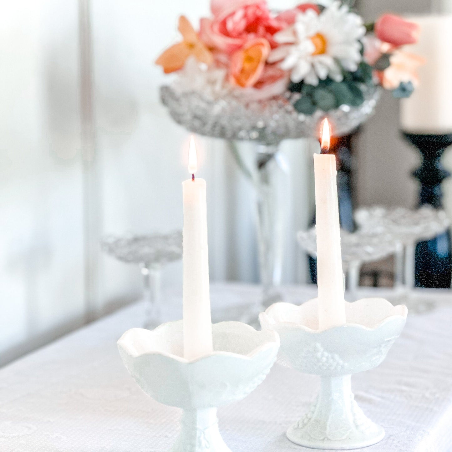 Candle Holder, Milk Glass, Vintage Decor, Shabby Chic, Bridal Shower Gift