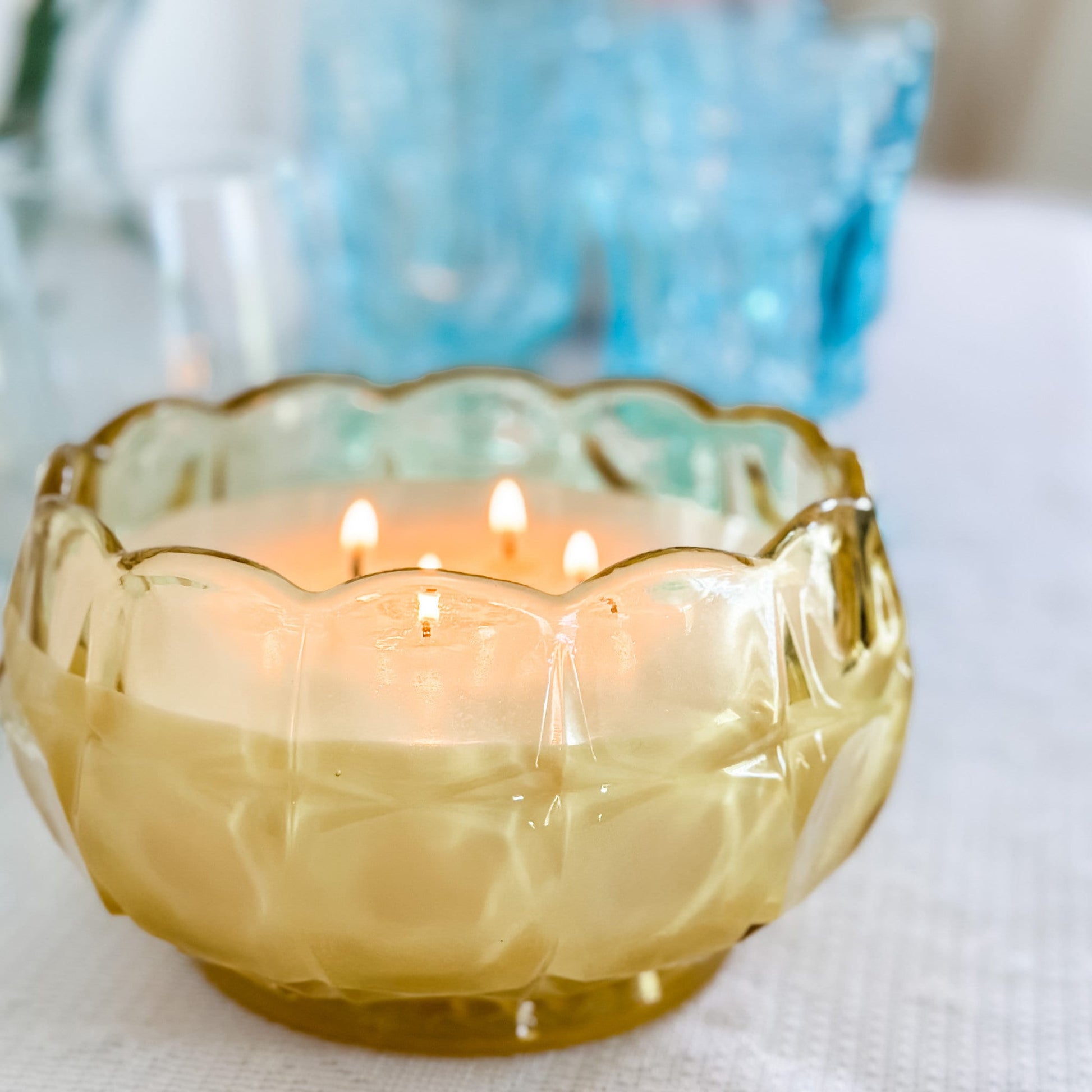 Gardenia Tuberose Candle in Vintage Yellow Mist Constellation Bowl