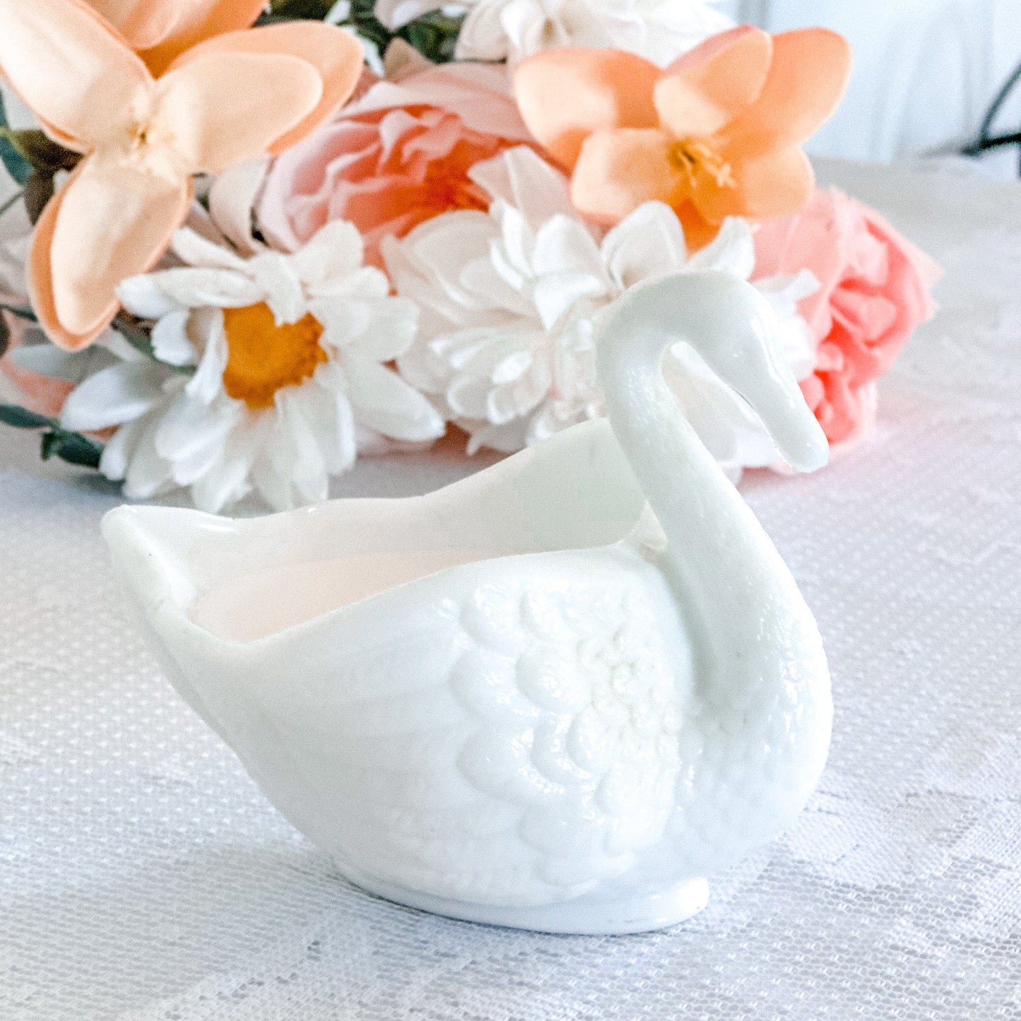 Moonflower Scented Candle in Vintage Milk Glass Swan Dish