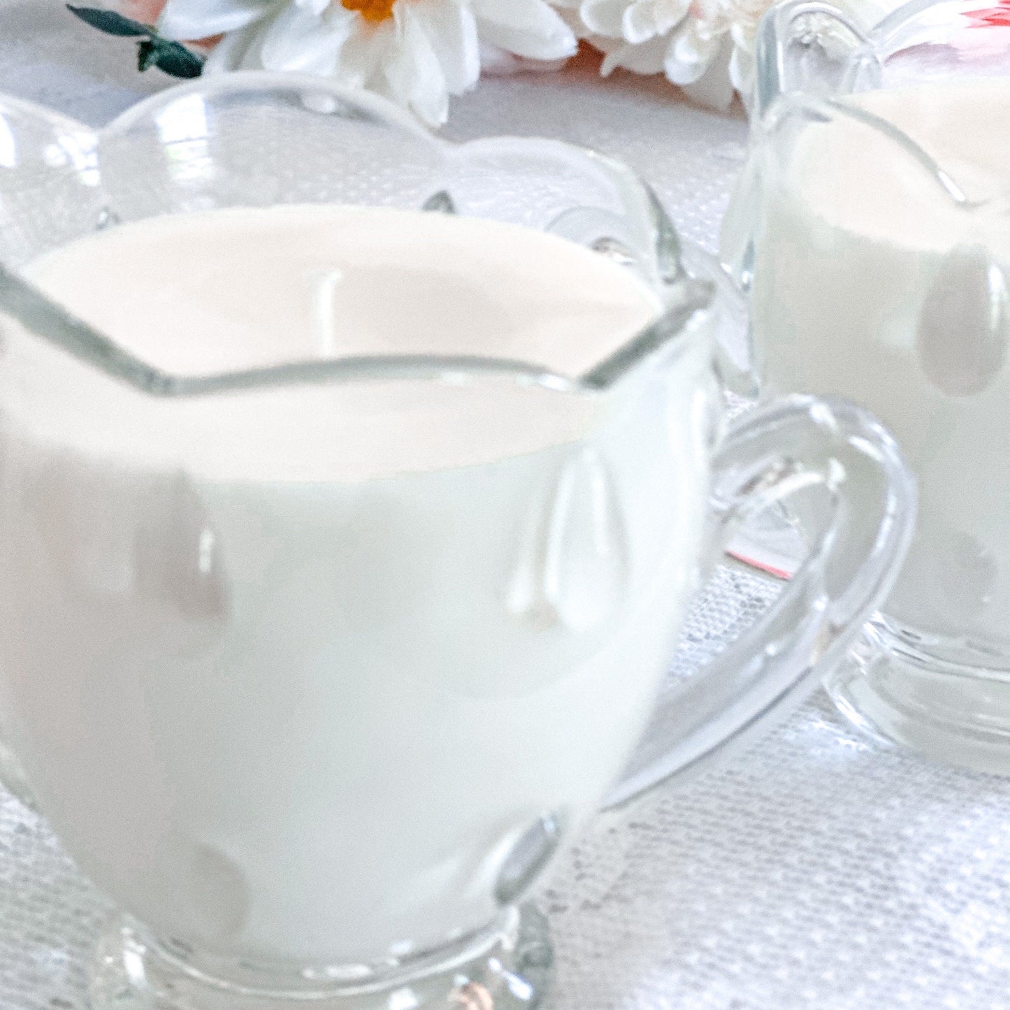 Moonflower Soy Candle in Vintage Indiana Glass Sugar & Creamer Set