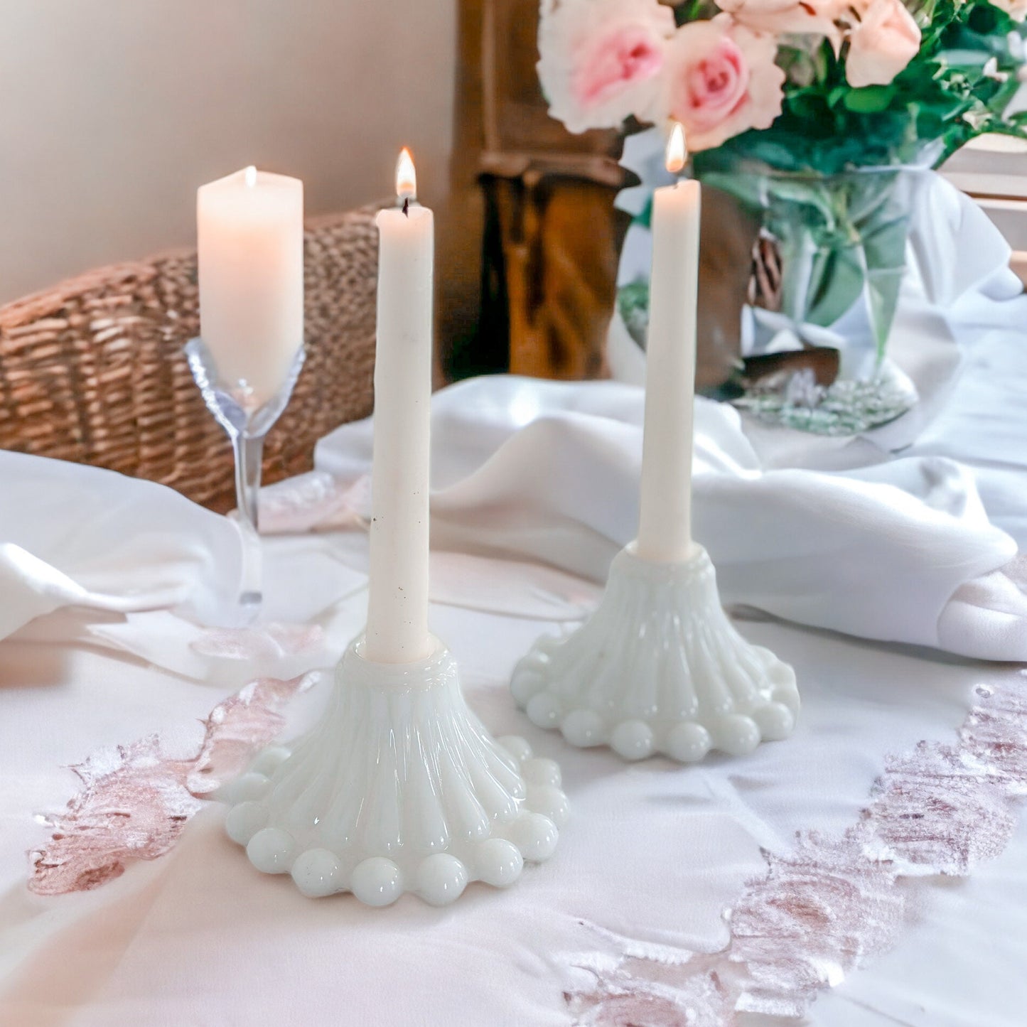 Milk Glass Bubble Candle Holders