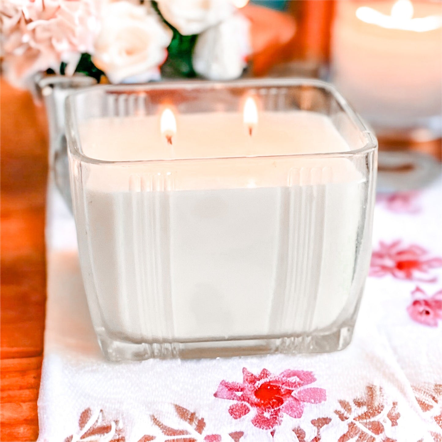 Candle in Vintage Glass Storage Box