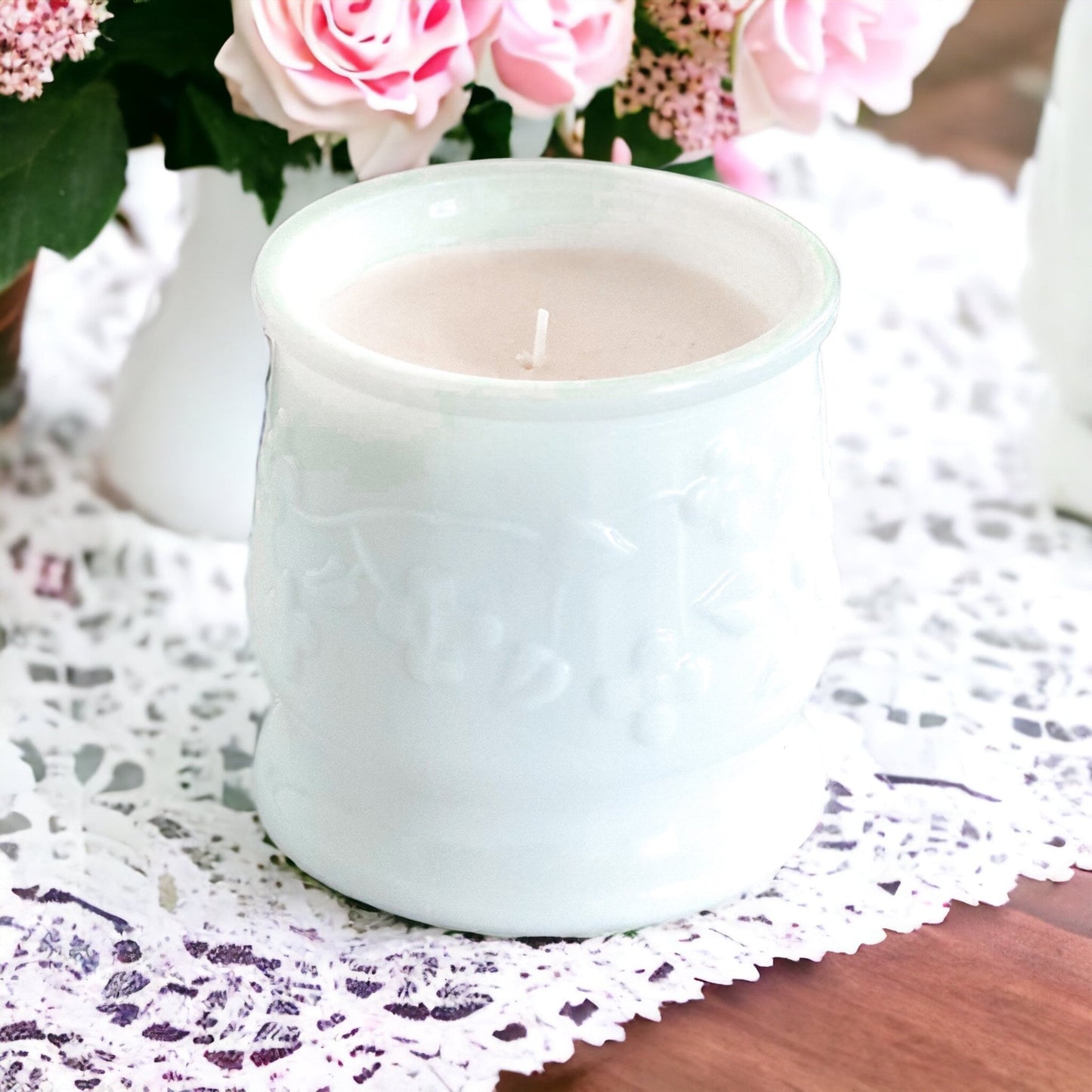 Scented Candle in Vintage Milk Glass Planter