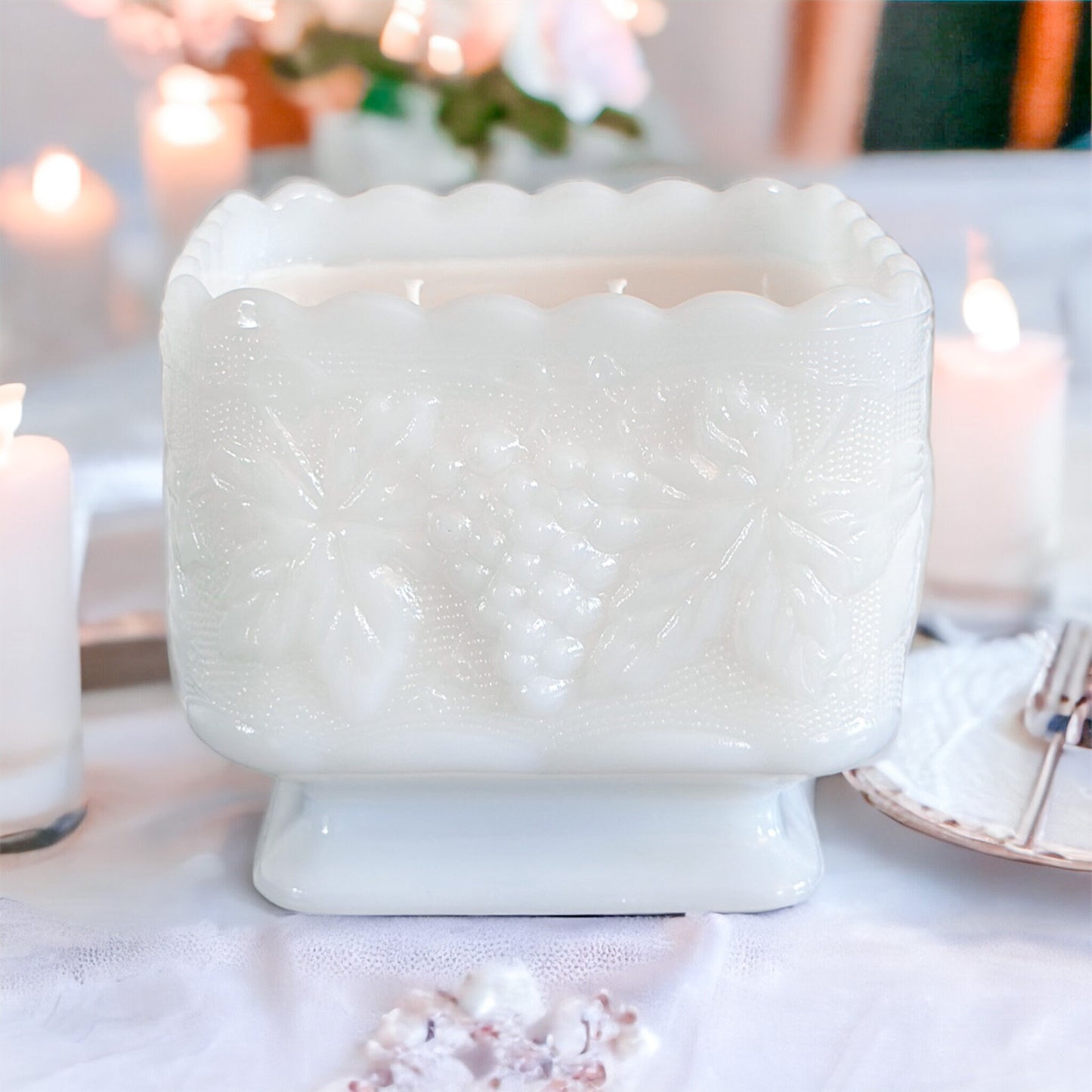 Custom Scented Hand-Poured Vintage Milk Glass Candle