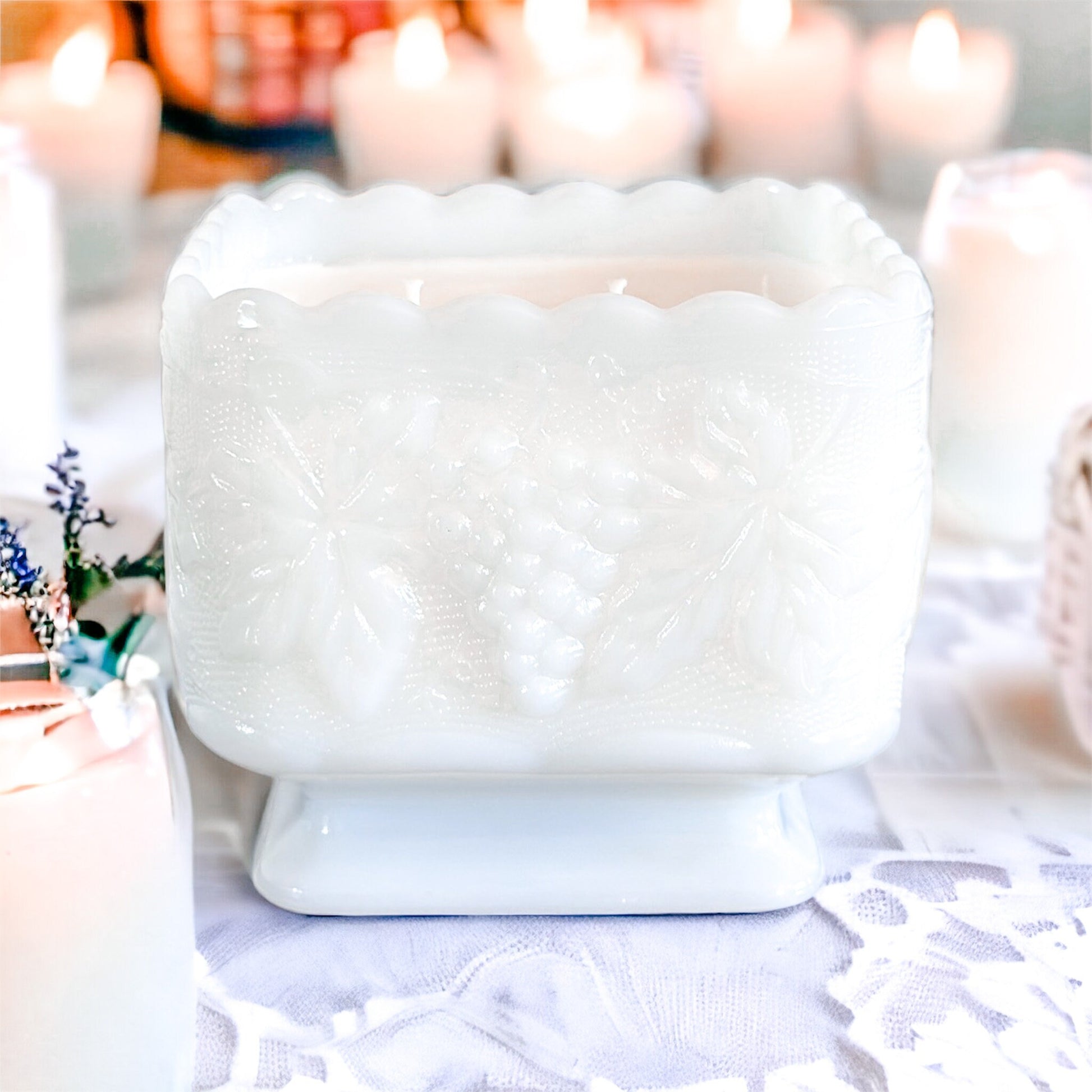 Custom Scented Hand-Poured Vintage Milk Glass Candle