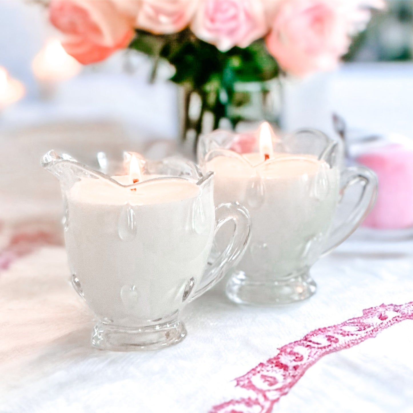 Moonflower Soy Candle in Vintage Indiana Glass Sugar & Creamer Set