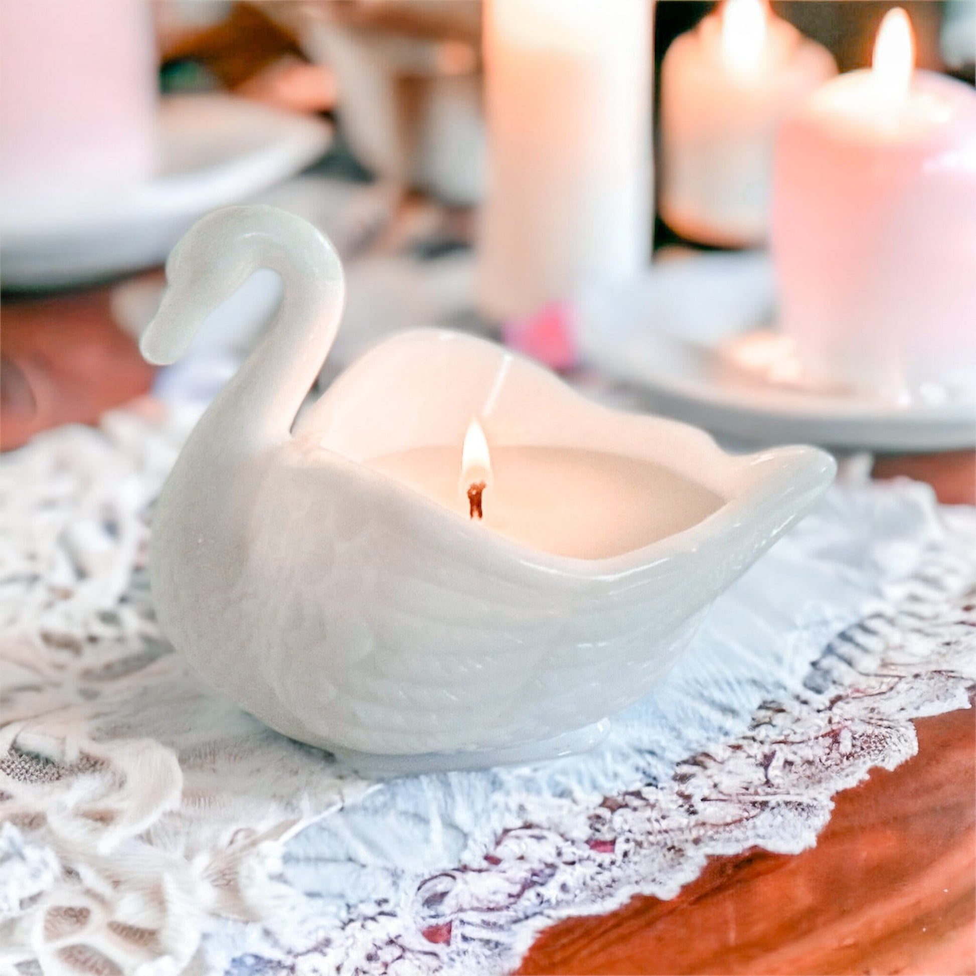 Moonflower Scented Candle in Vintage Milk Glass Swan Dish