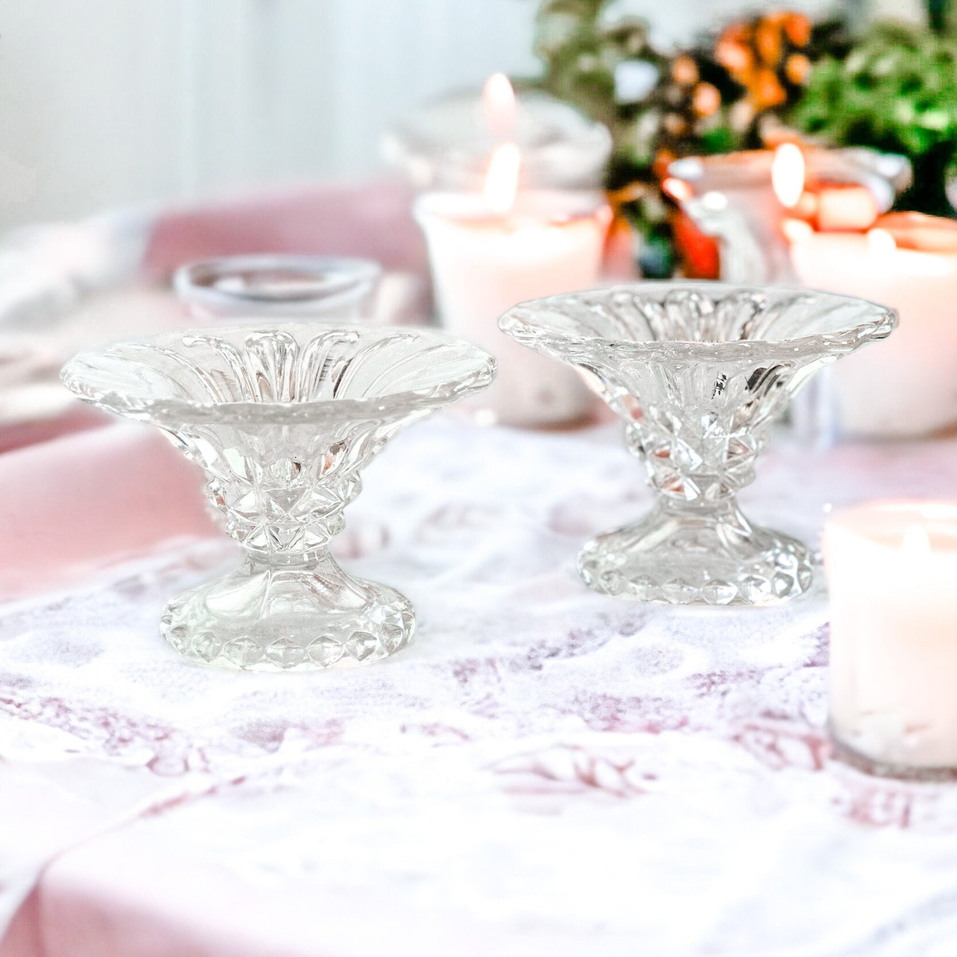 Vintage Clear Glass Candlestick Holders | Classic Home Decor