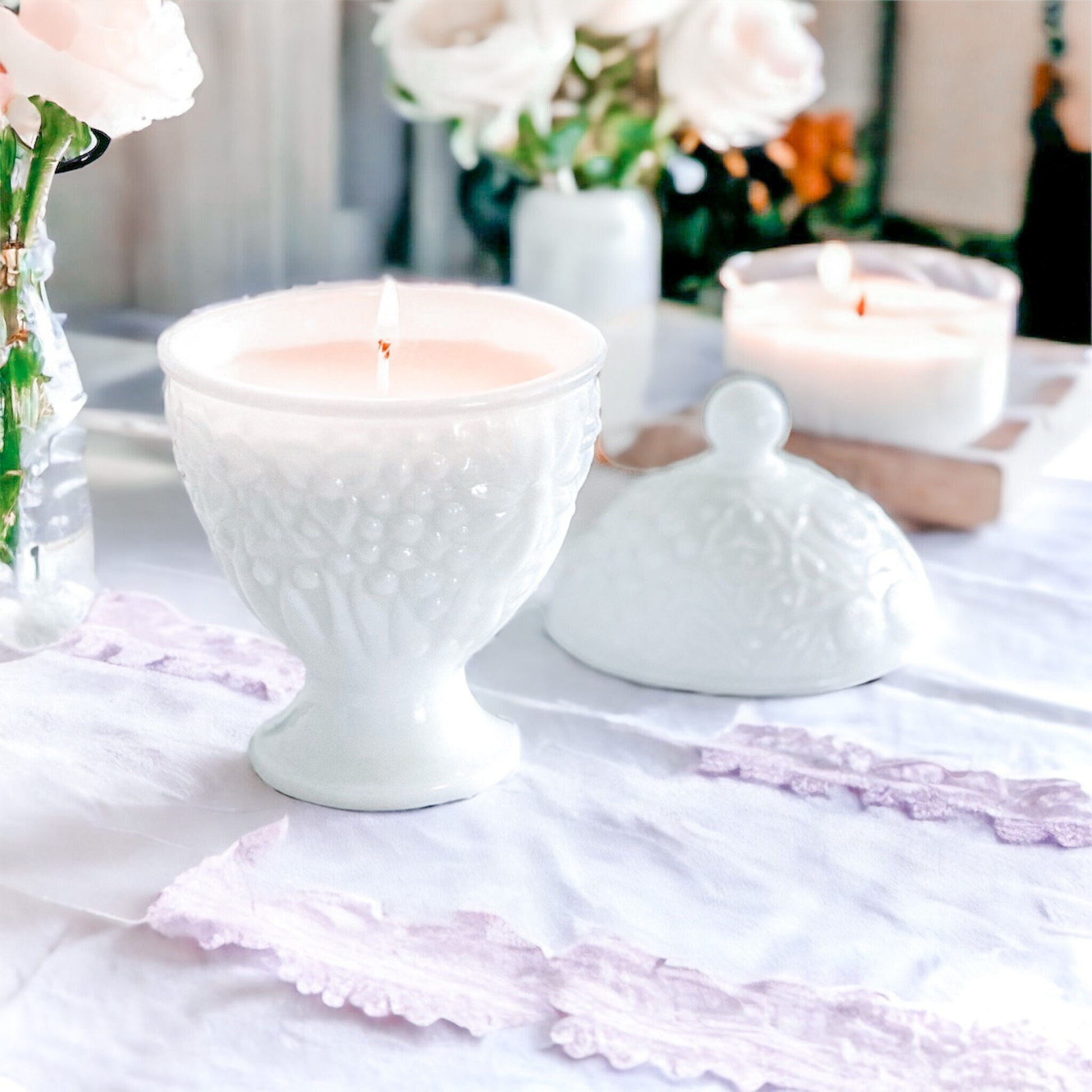 Vintage Avon Milk Glass Lavender Soy Candle