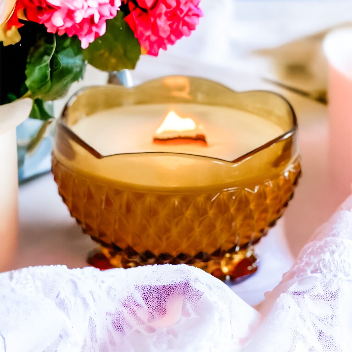Scented Candle in Amber Bon Bon Dish