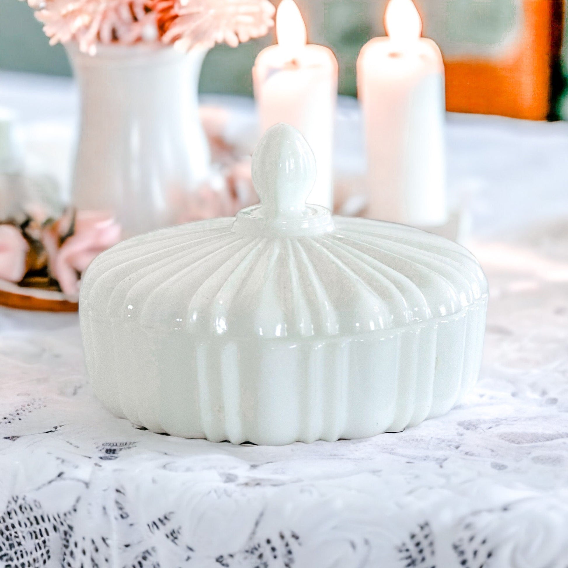 Scented Soy Candle, Vintage, Candy Dish, Unique Gifts, Farmhouse Decor