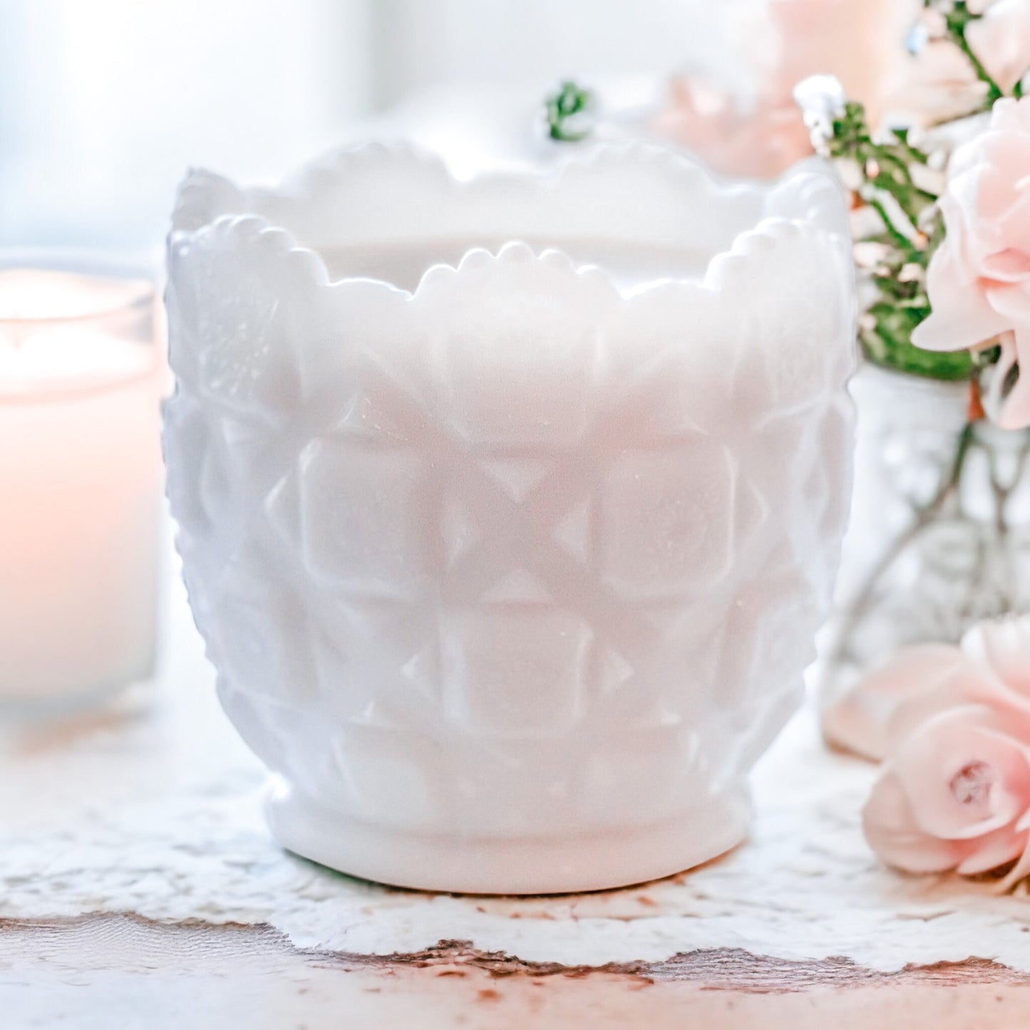 Scented Candle in Vintage Milk Glass Sugar Bowl