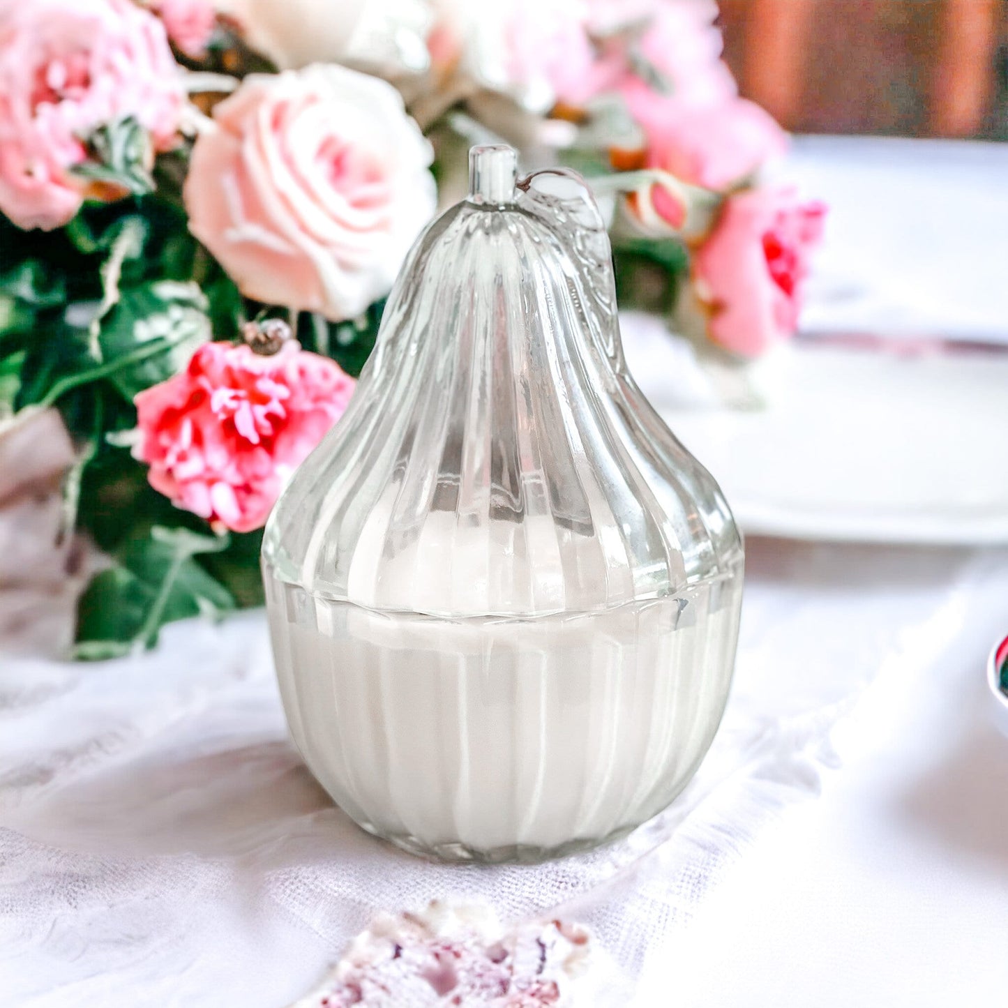 Scented Candle in Vintage Pear Covered Dish