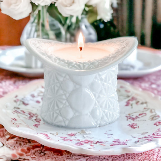 Scented Candle in Milk Glass Top Hat