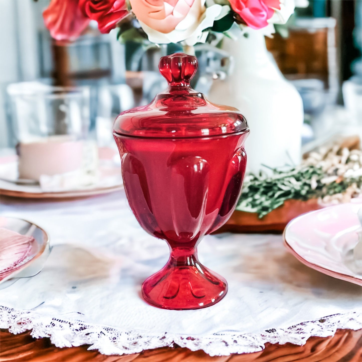 Mid-Century Hand-Poured Vintage Candle in Ruby Vessel