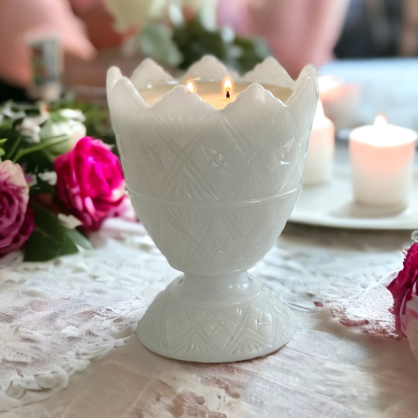 E.O. Brody Vintage Milk Glass Planter Candle with Custom Scents
