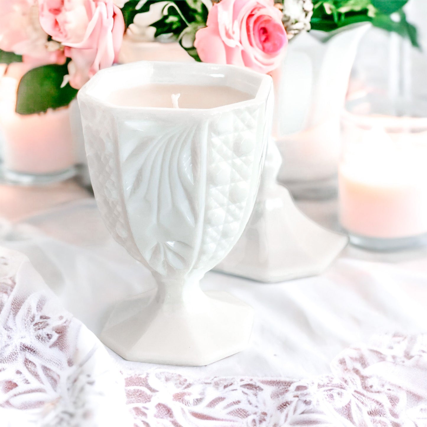 Soy Candle in Vintage Milk Glass Apothecary Jar