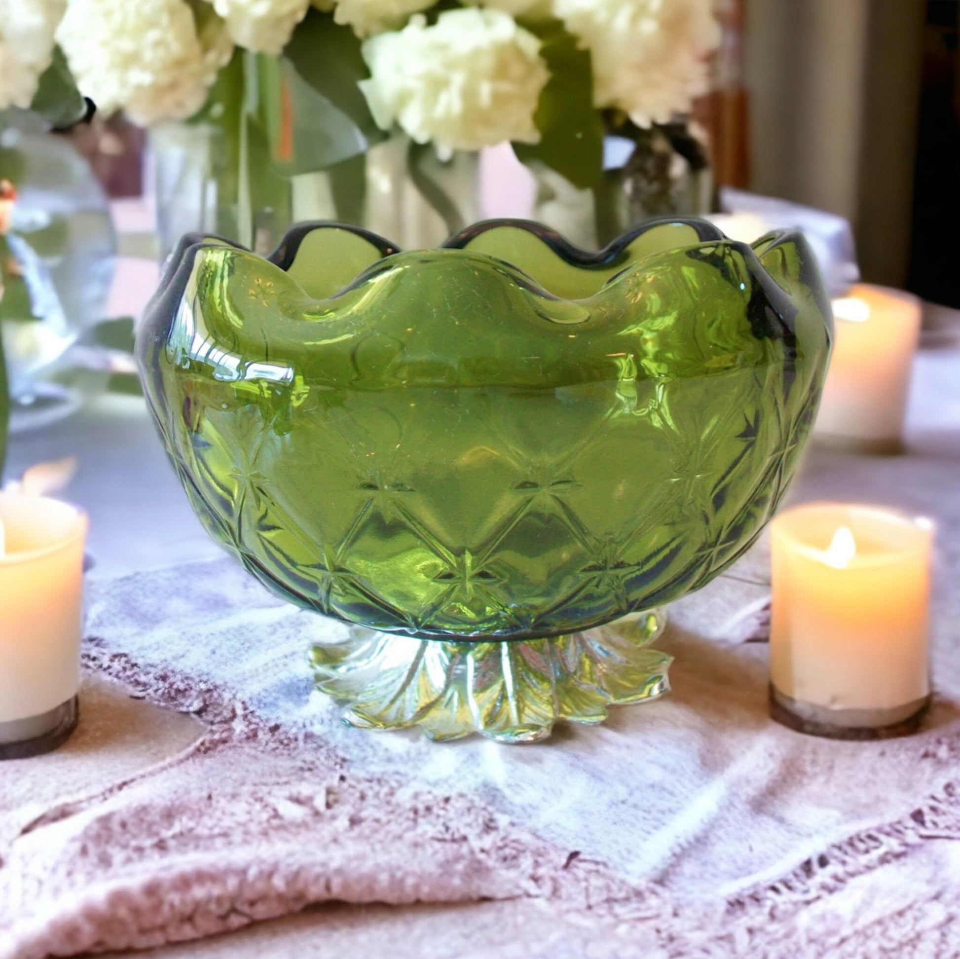 Mid-Century Modern Green Glass Soy Candle