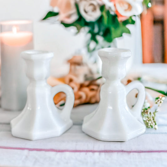 Candle Holder, Milk Glass, Vintage Decor, Wedding Gift, Couples Gift