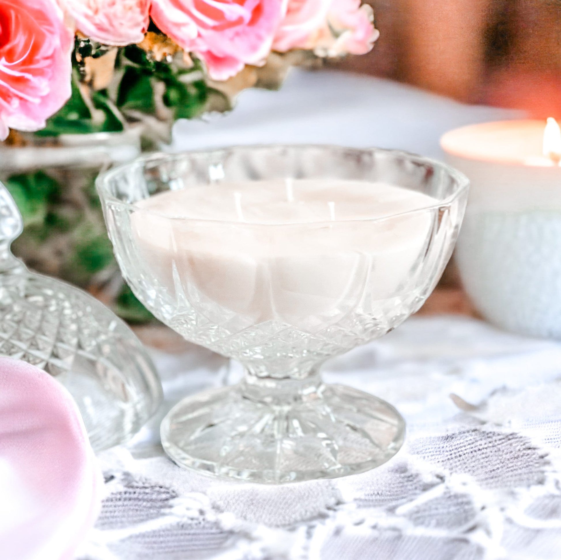 Soy Candle in Vintage Crystal Bombon Candy Bowl