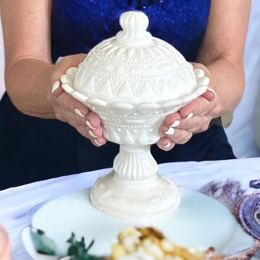 Unique Candle, Milk Glass Candy Dish, Gift For Best Friend