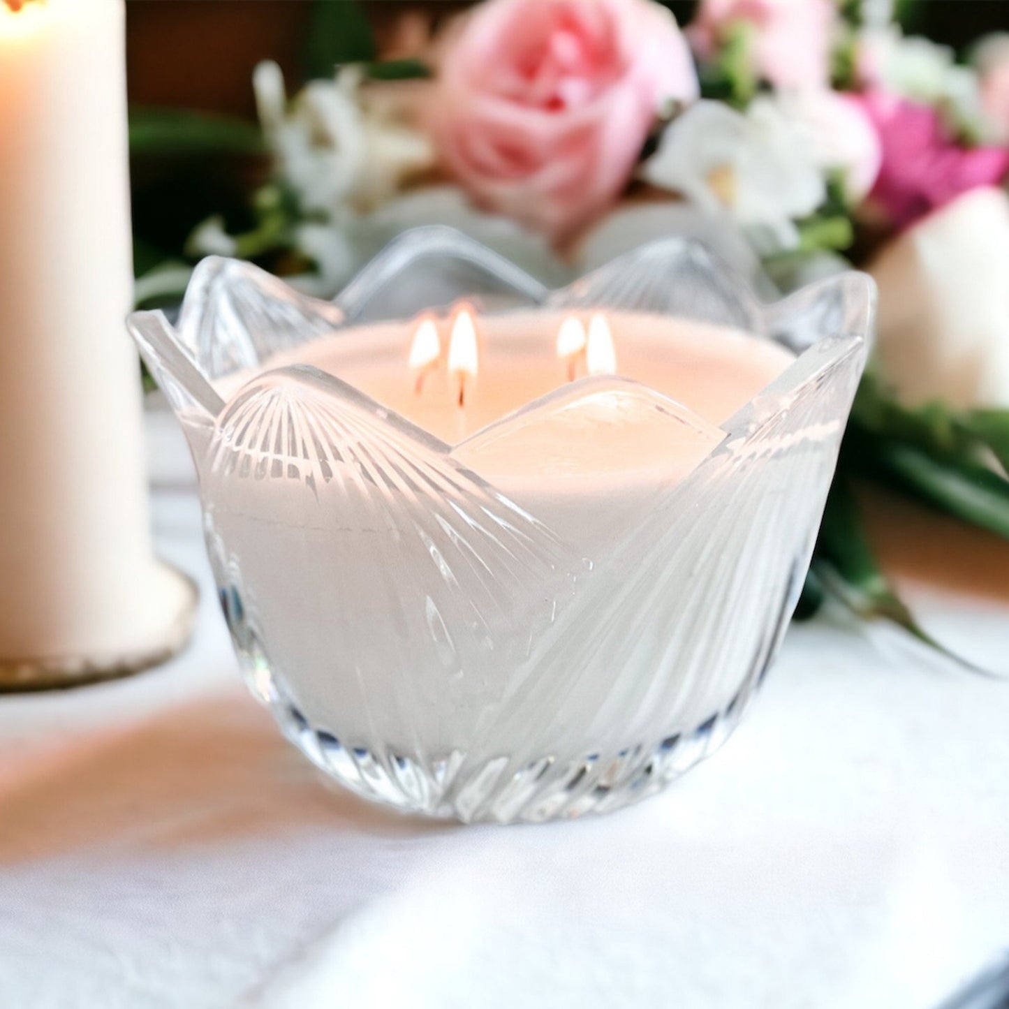 Scented Candle in Vintage Crystal Tulip Bowl