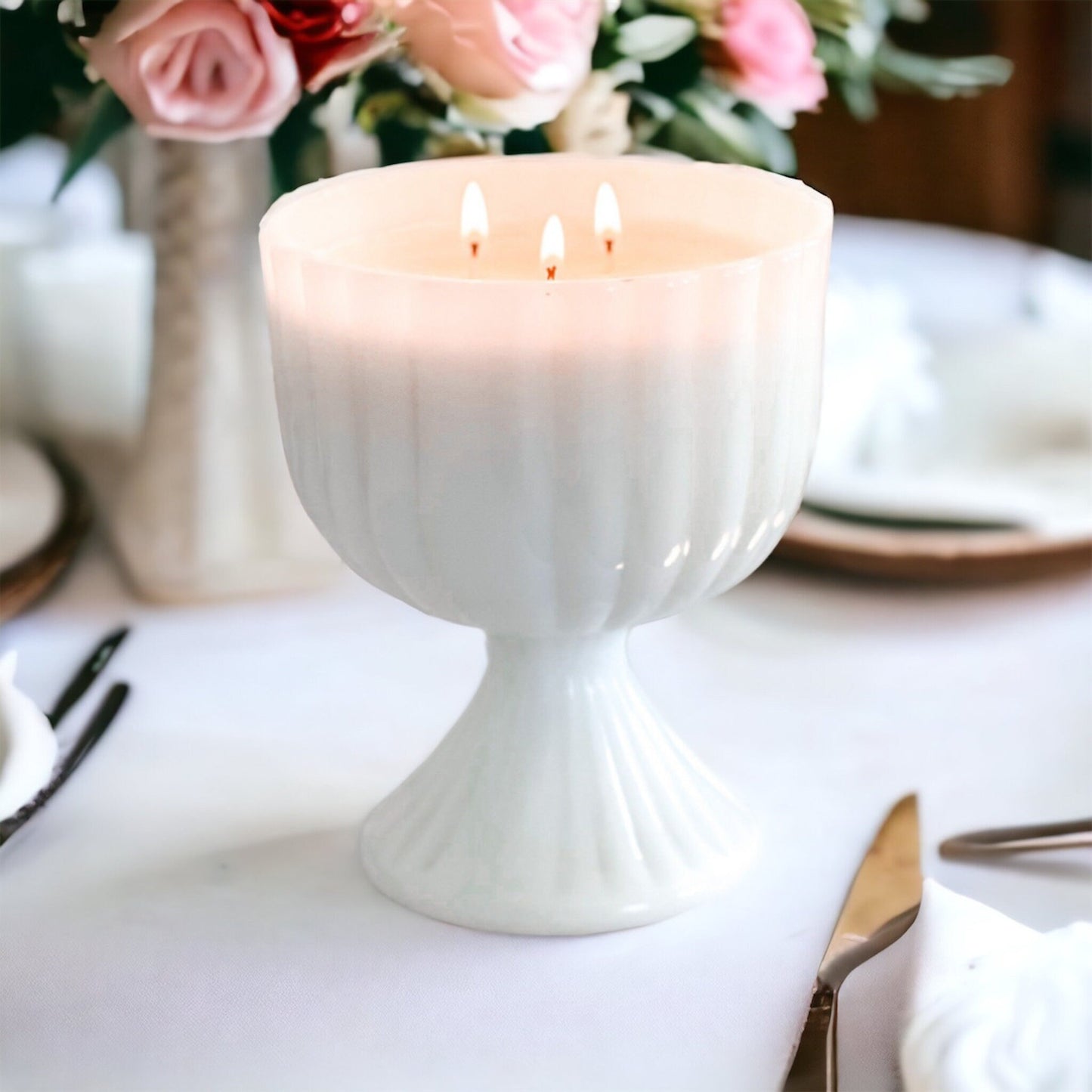 Hand-Poured Vintage Milk Glass Candle with Spring Fragrances