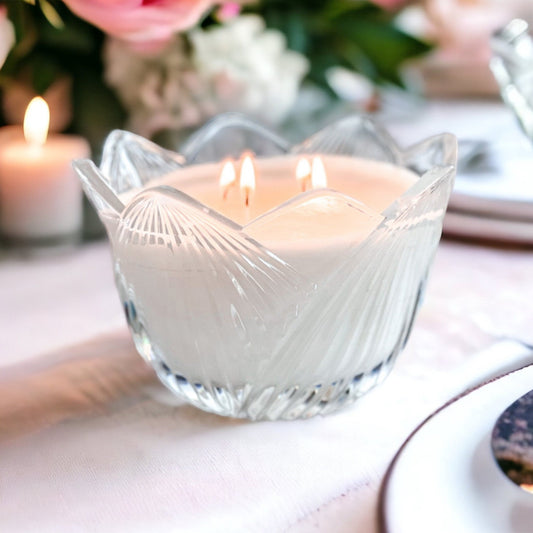 Scented Candle in Vintage Crystal Tulip Bowl