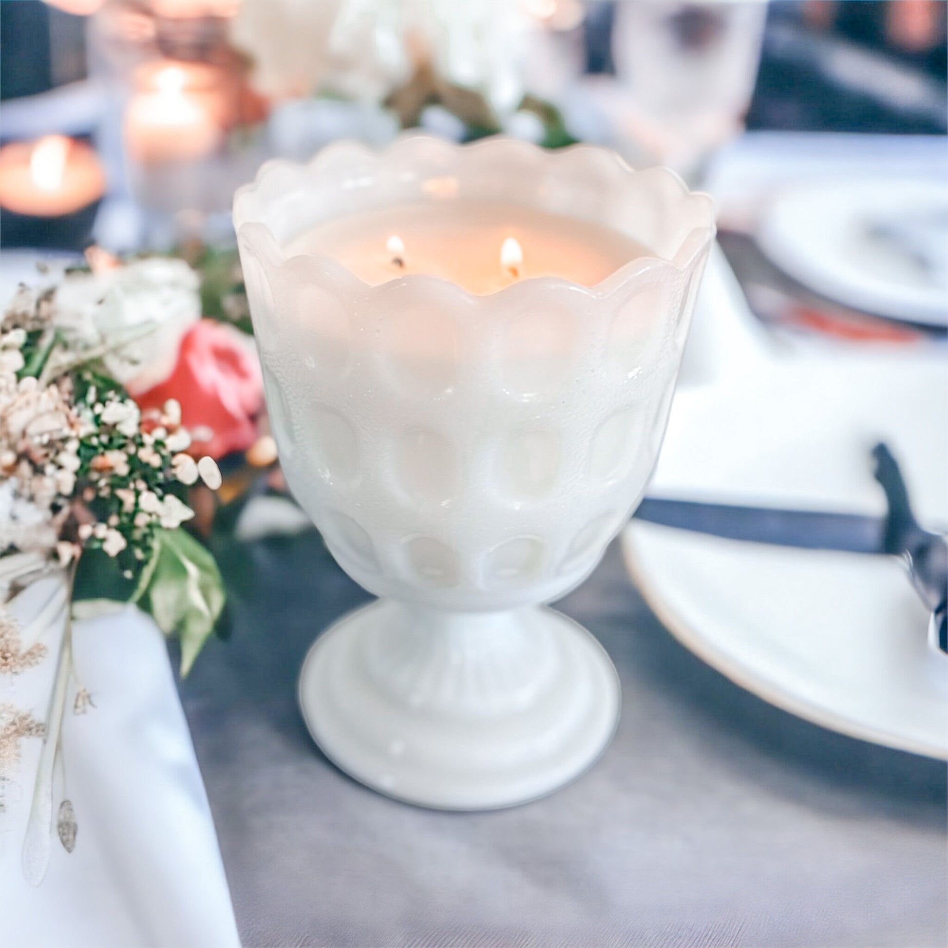 Soy Wax Candle in Vintage Milk Glass Vase