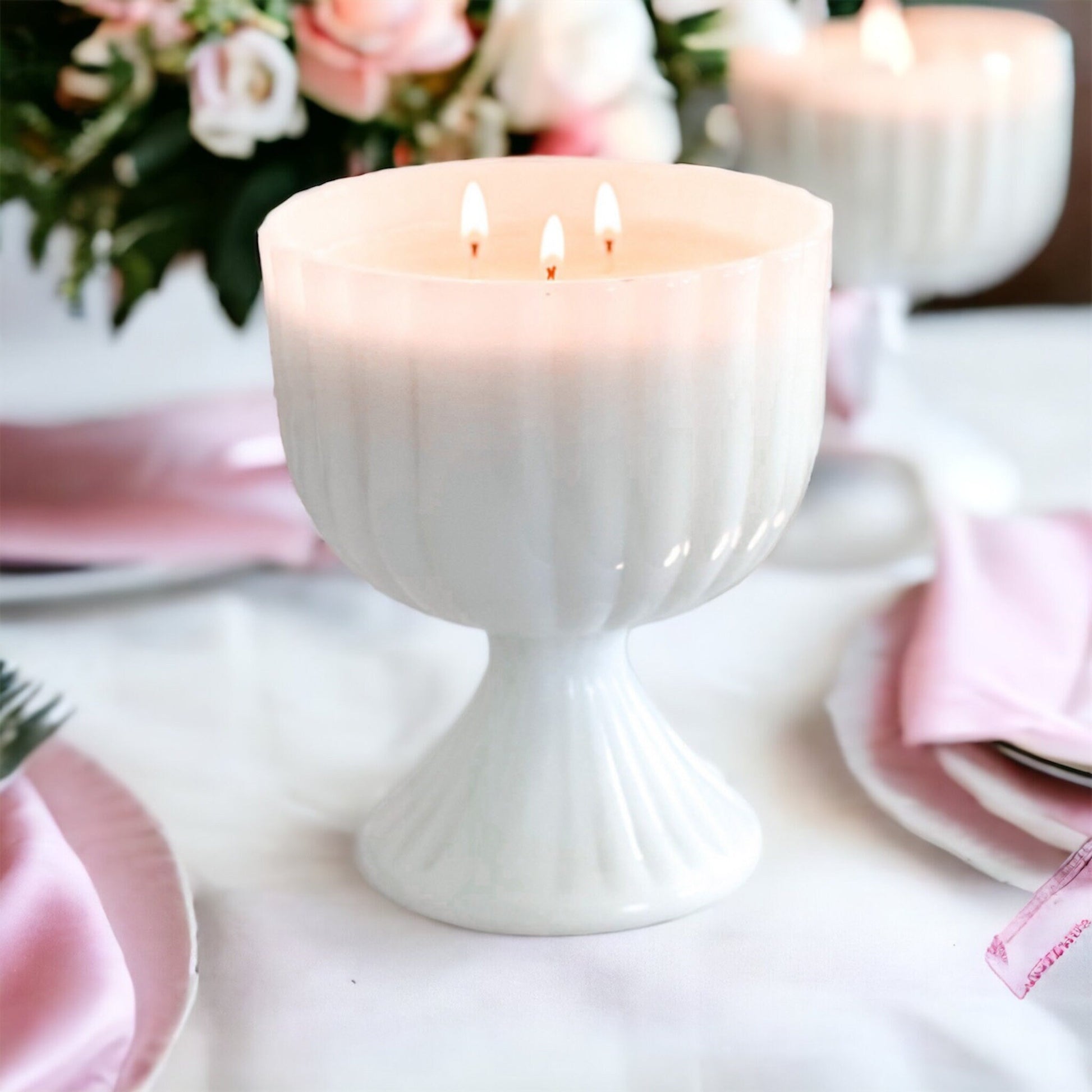 Hand-Poured Vintage Milk Glass Candle with Spring Fragrances