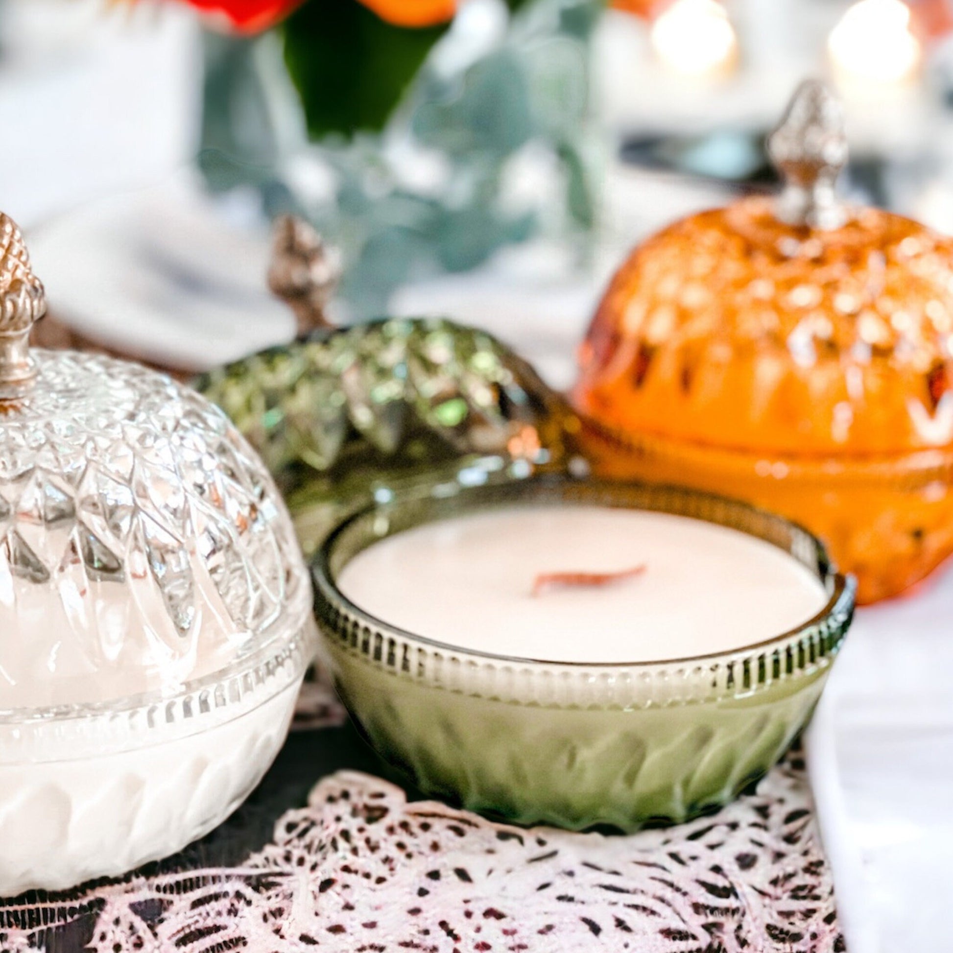 Pumpkin Spice Soy Candle in Vintage Pumpkin Candy Dish