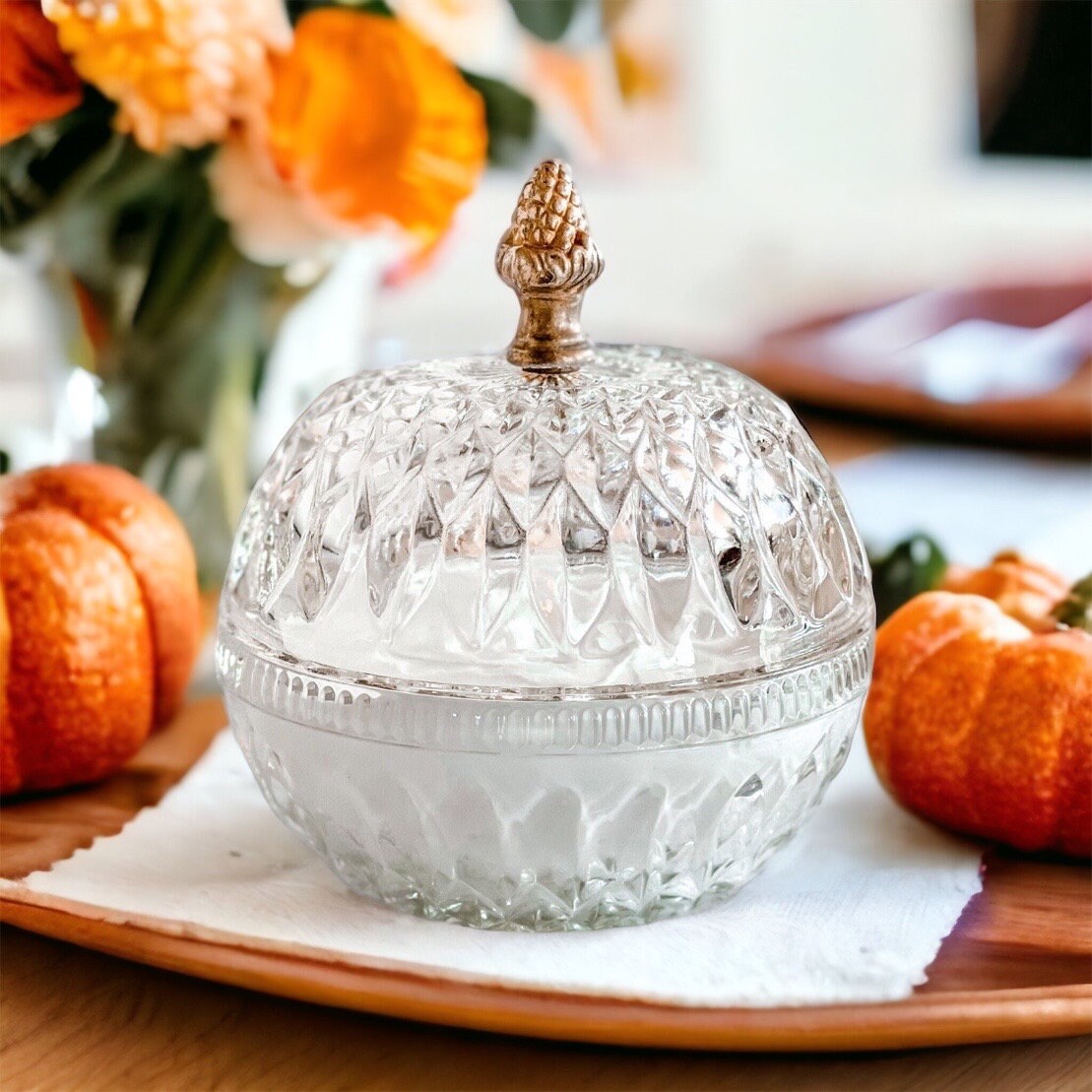 Soy Candle in Vintage Pumpkin Candy Dish